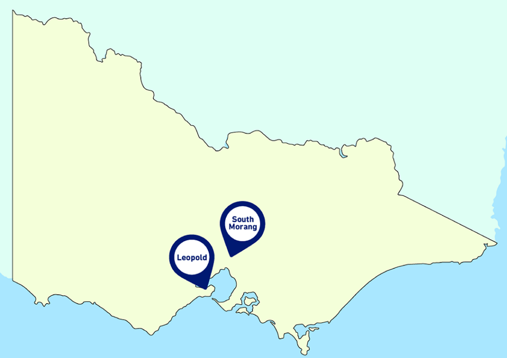 Map showing South Morang and Leopold locations