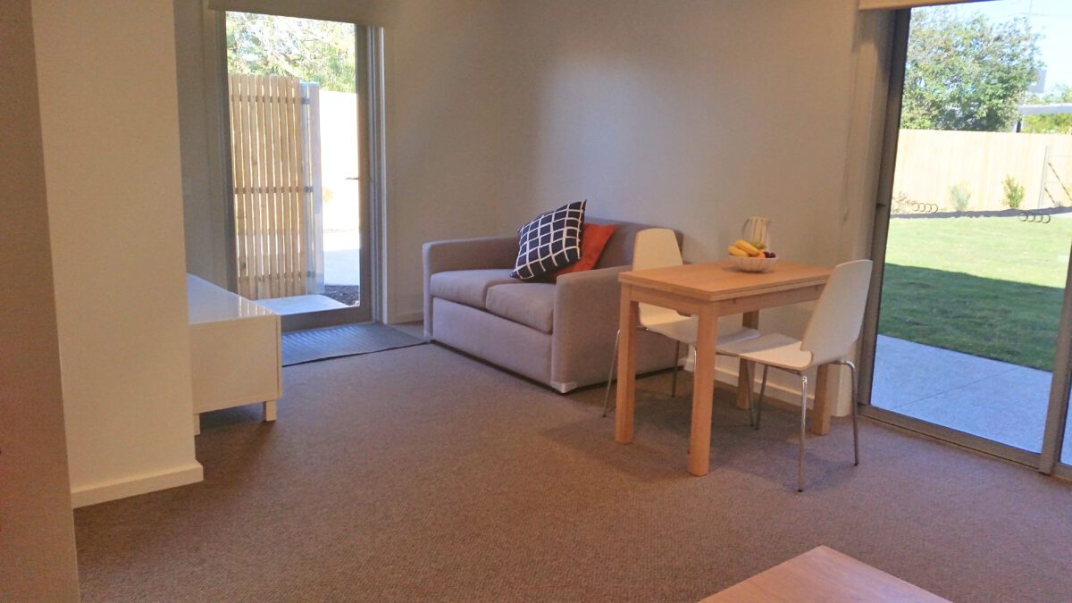 Living room at Candlebark, Frankston SDA residential vacancy.