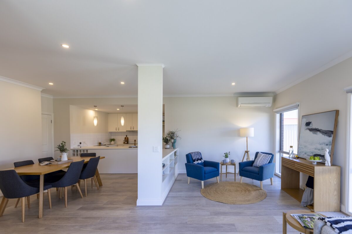 The sitting room and dining area in The Highton at Barwarre Gardens Retirement Community
